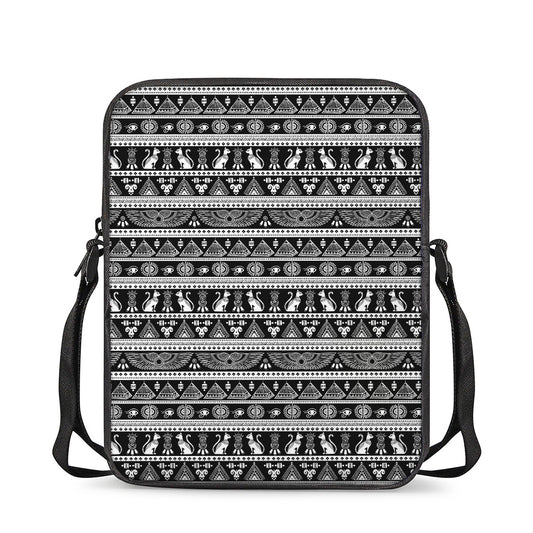 Black And White Egypt Pattern Print Rectangular Crossbody Bag