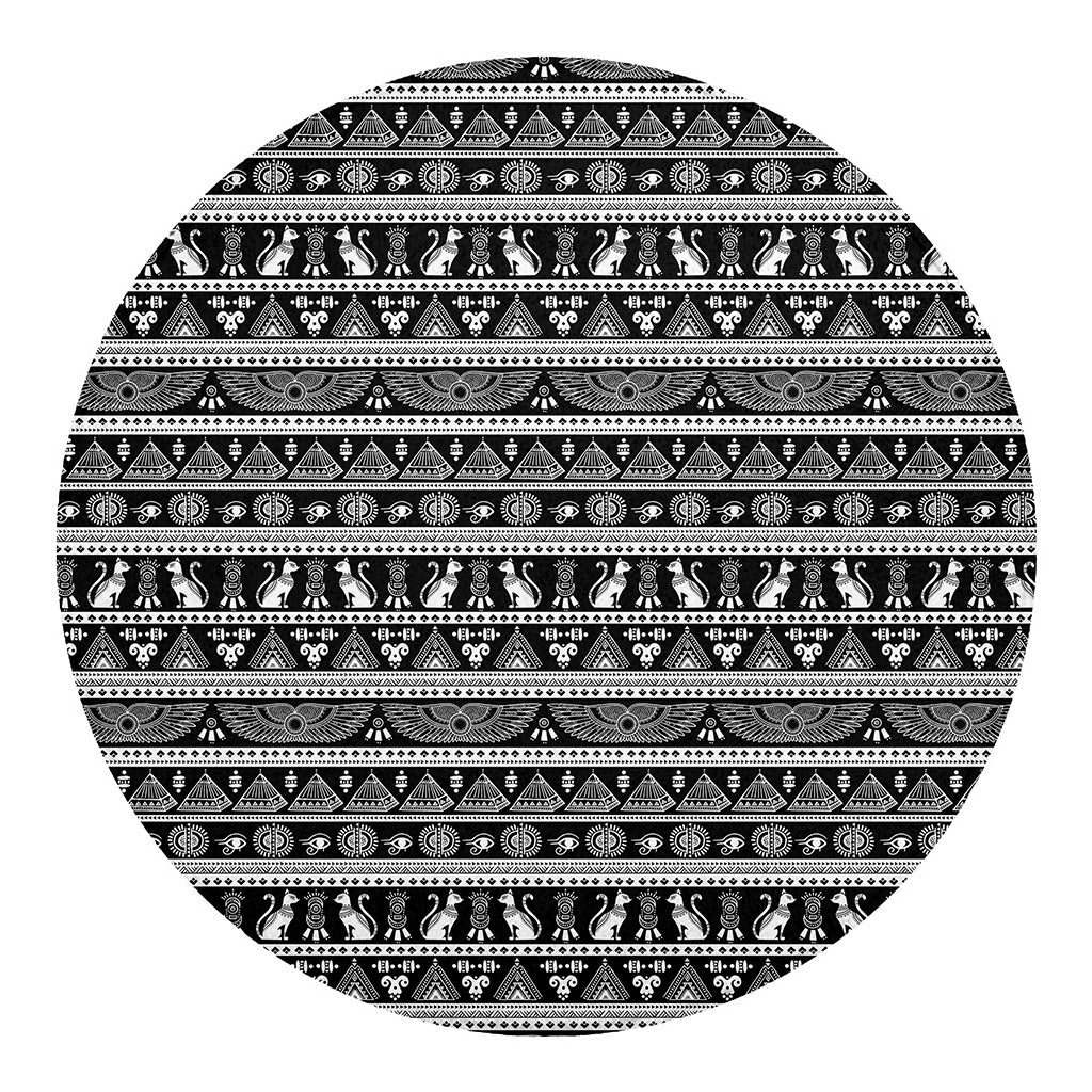 Black And White Egypt Pattern Print Round Blanket