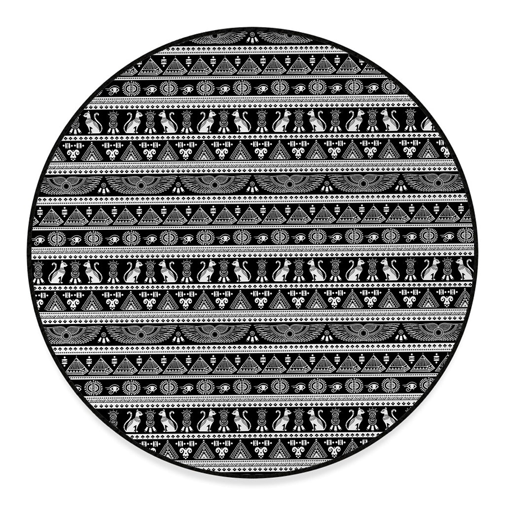 Black And White Egypt Pattern Print Round Floor Mat
