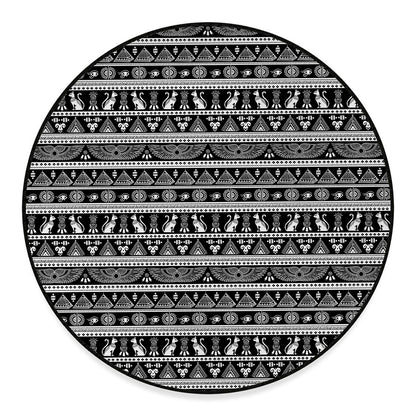 Black And White Egypt Pattern Print Round Floor Mat