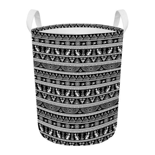Black And White Egypt Pattern Print Round Laundry Basket