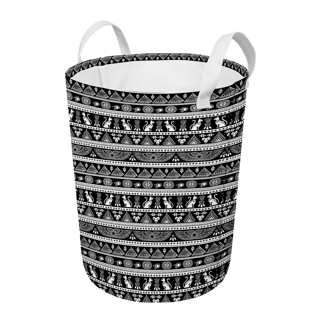 Black And White Egypt Pattern Print Round Laundry Basket