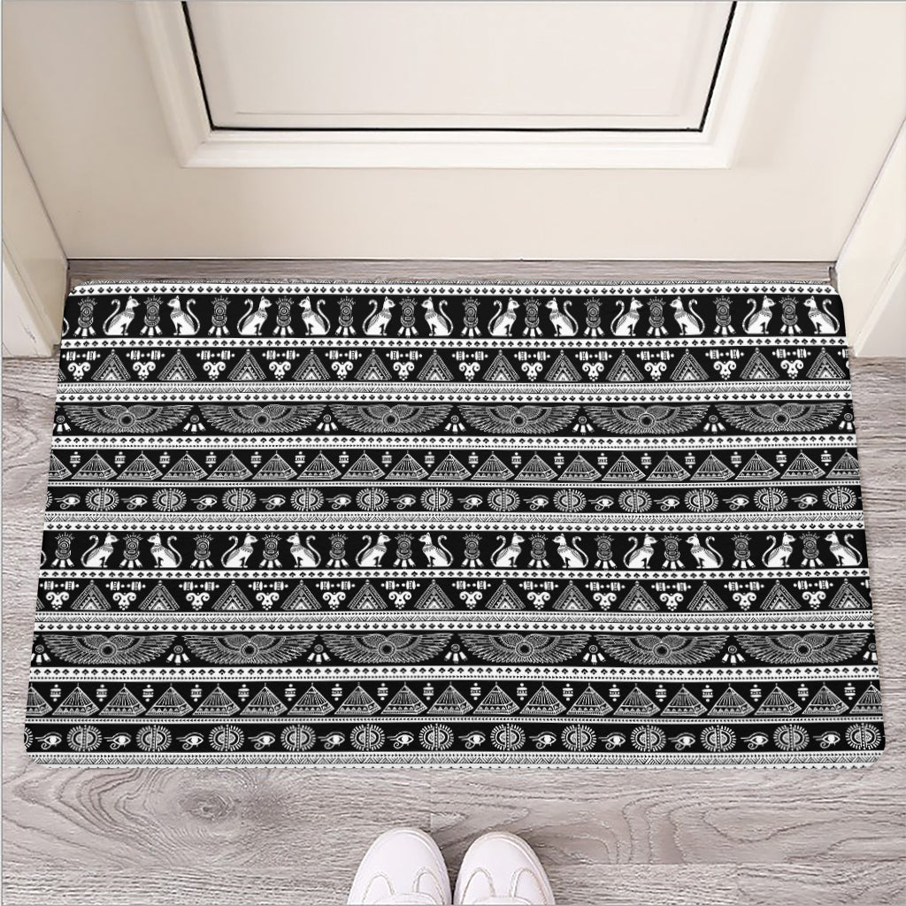 Black And White Egypt Pattern Print Rubber Doormat