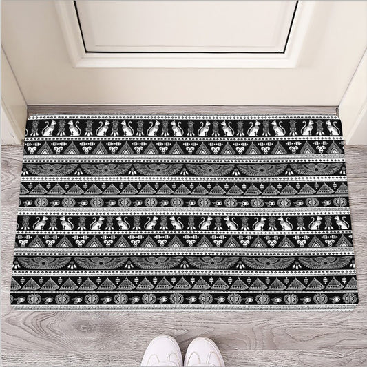 Black And White Egypt Pattern Print Rubber Doormat