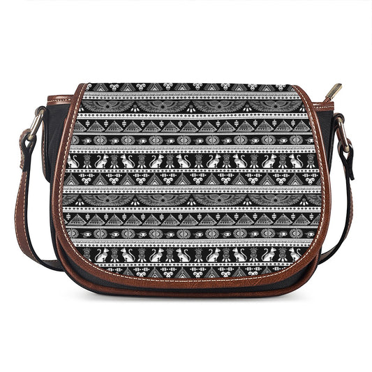 Black And White Egypt Pattern Print Saddle Bag