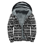 Black And White Egypt Pattern Print Sherpa Lined Zip Up Hoodie