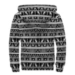 Black And White Egypt Pattern Print Sherpa Lined Zip Up Hoodie