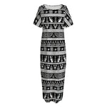 Black And White Egypt Pattern Print Short Sleeve Long Nightdress