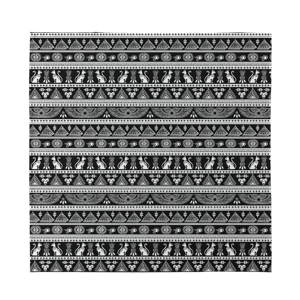 Black And White Egypt Pattern Print Silk Bandana