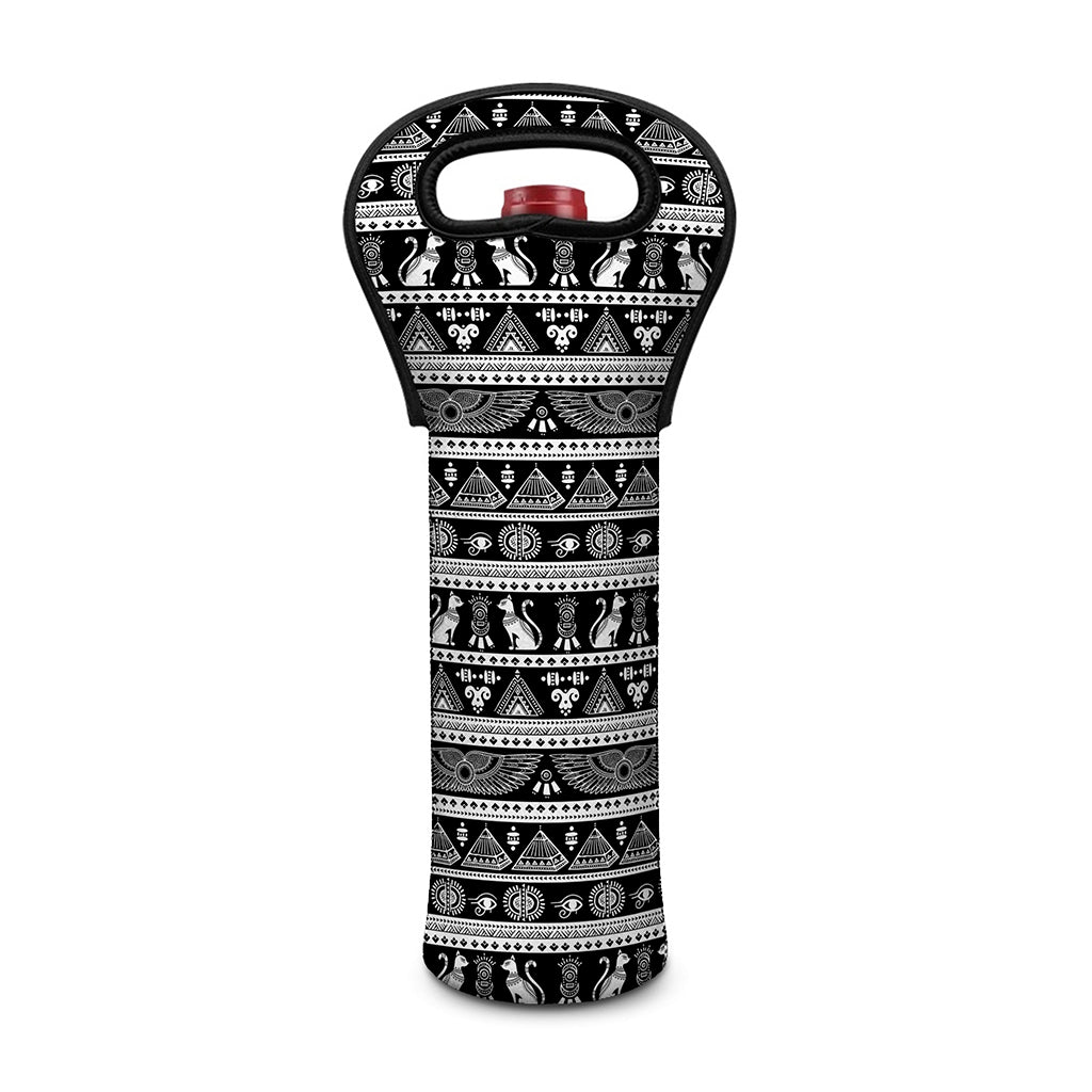 Black And White Egypt Pattern Print Single Neoprene Wine Tote