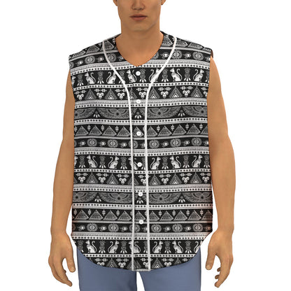 Black And White Egypt Pattern Print Sleeveless Baseball Jersey