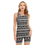 Black And White Egypt Pattern Print Sleeveless One Piece Swimsuit