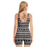 Black And White Egypt Pattern Print Sleeveless One Piece Swimsuit