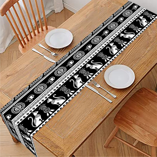 Black And White Egypt Pattern Print Table Runner