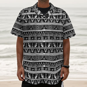 Black And White Egypt Pattern Print Textured Short Sleeve Shirt