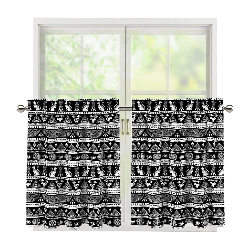 Black And White Egypt Pattern Print Tier Curtains