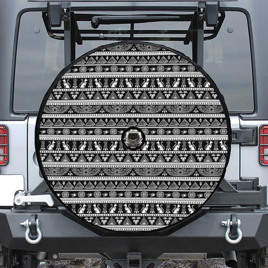 Black And White Egypt Pattern Print Tire Cover With Camera Hole