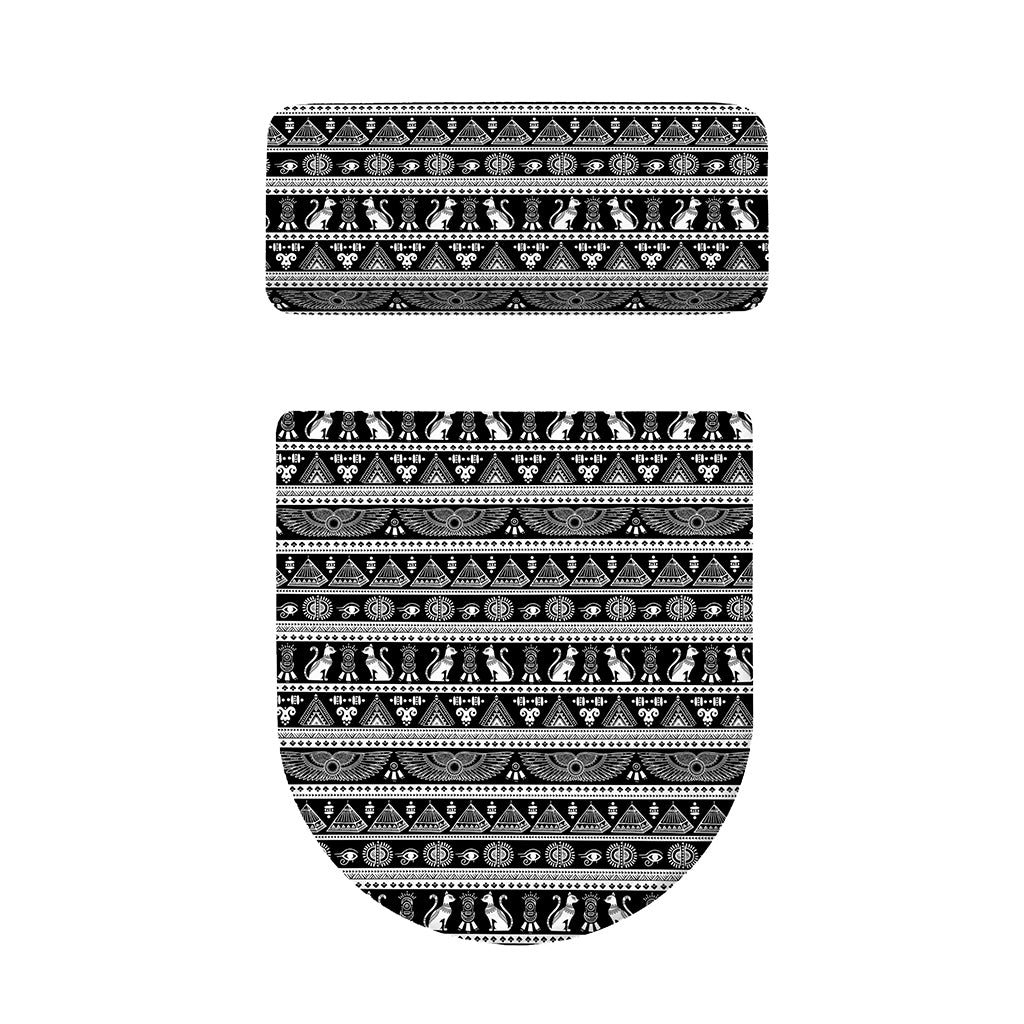 Black And White Egypt Pattern Print Toilet Lid And Tank Cover Set