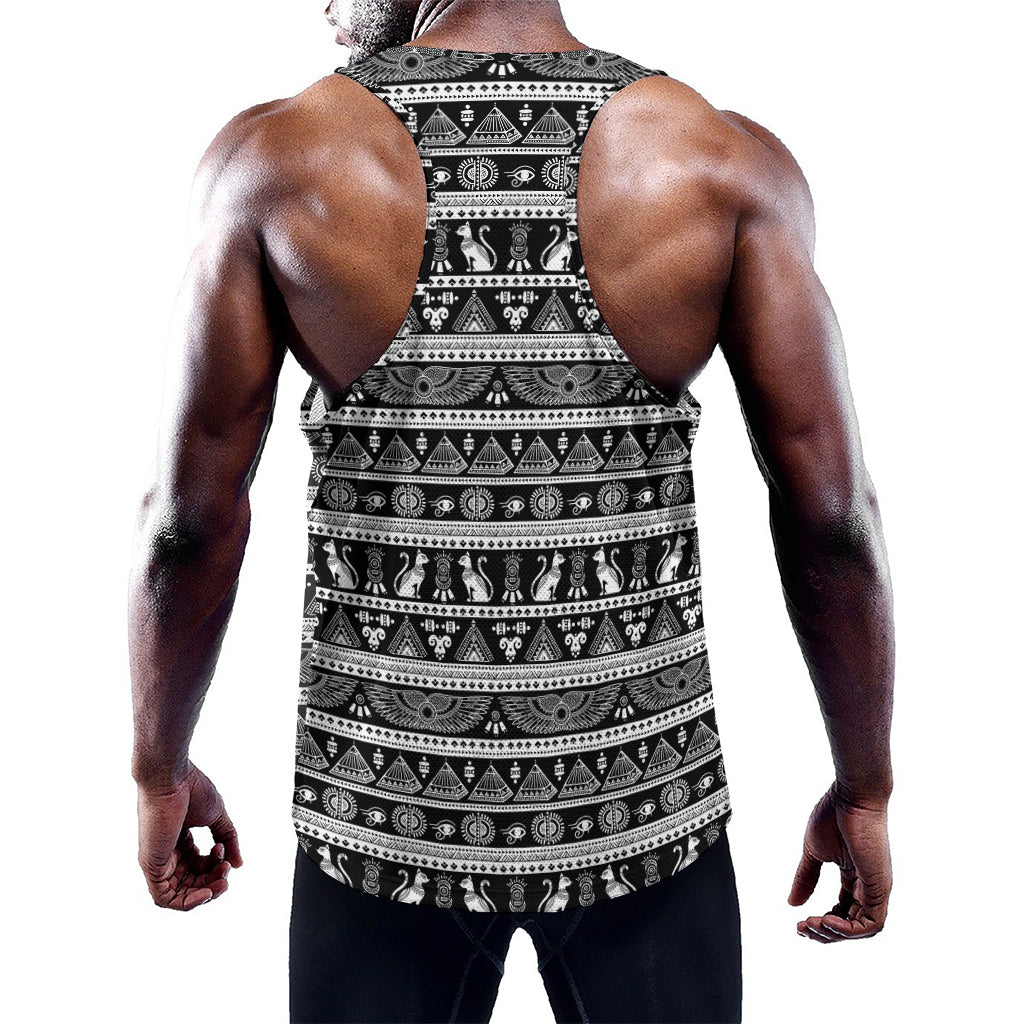 Black And White Egypt Pattern Print Training Tank Top