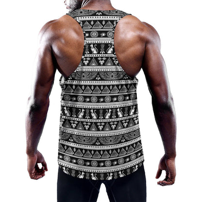 Black And White Egypt Pattern Print Training Tank Top