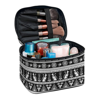 Black And White Egypt Pattern Print Travel Makeup Bag