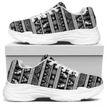 Black And White Egypt Pattern Print White Chunky Shoes