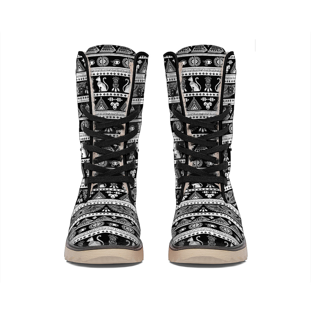 Black And White Egypt Pattern Print Winter Boots