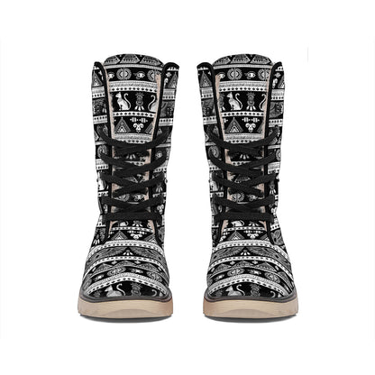 Black And White Egypt Pattern Print Winter Boots