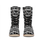 Black And White Egypt Pattern Print Winter Boots