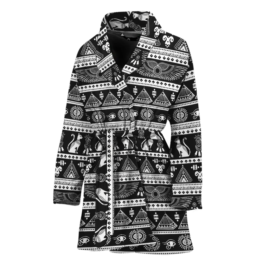 Black And White Egypt Pattern Print Women's Bathrobe