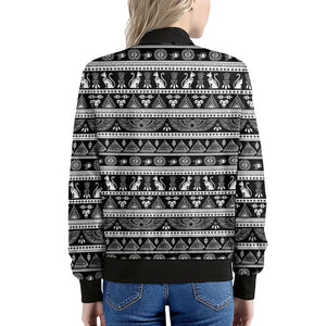 Black And White Egypt Pattern Print Women's Bomber Jacket