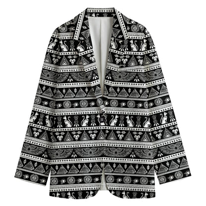 Black And White Egypt Pattern Print Women's Cotton Blazer