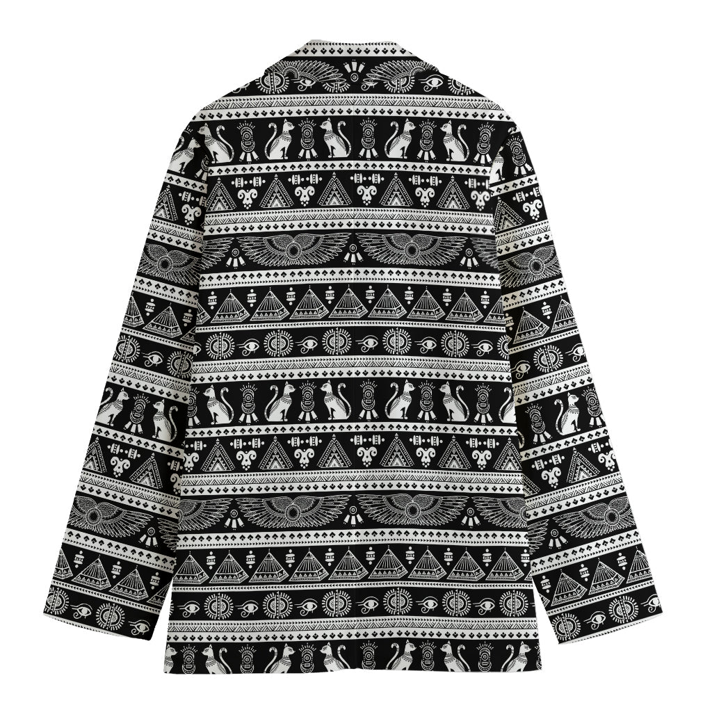 Black And White Egypt Pattern Print Women's Cotton Blazer