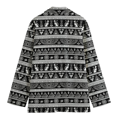 Black And White Egypt Pattern Print Women's Cotton Blazer
