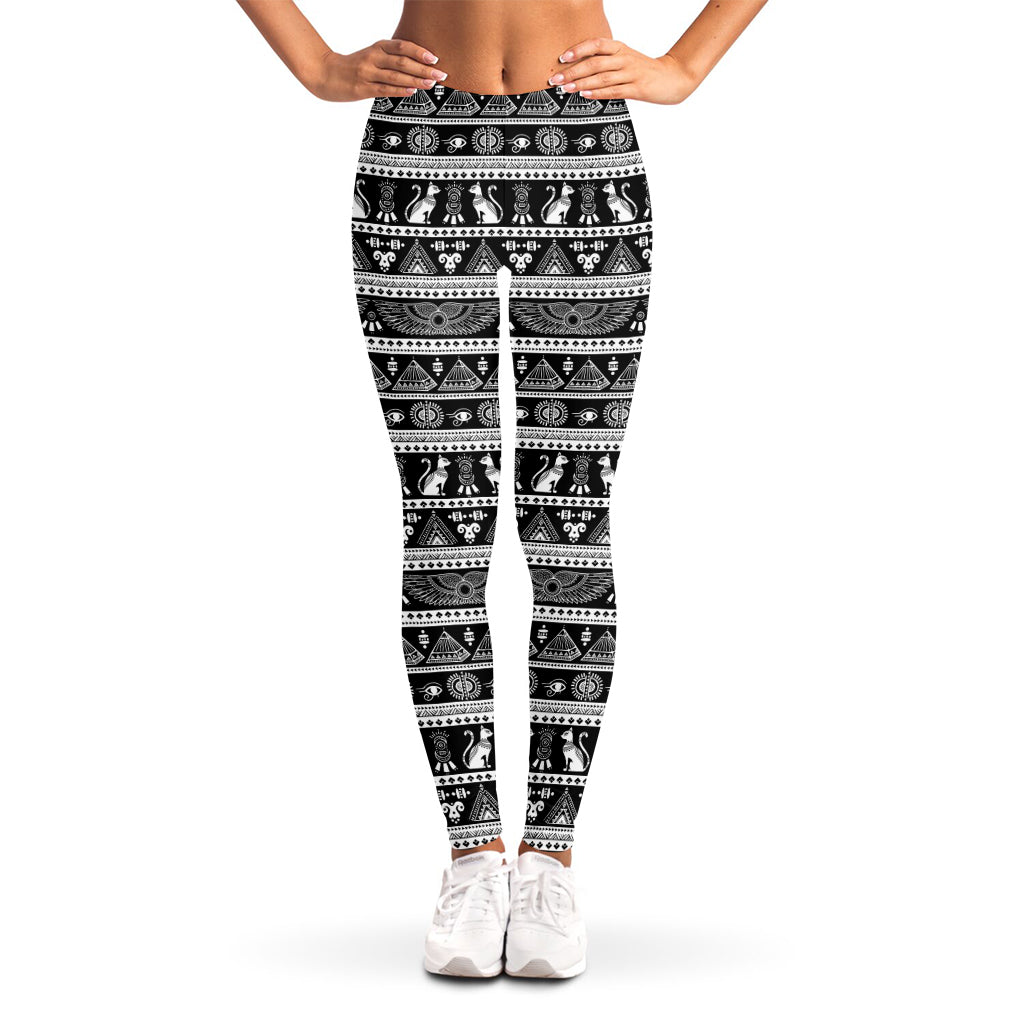 Black And White Egypt Pattern Print Women's Leggings