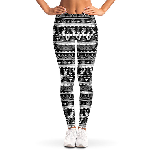 Black And White Egypt Pattern Print Women's Leggings