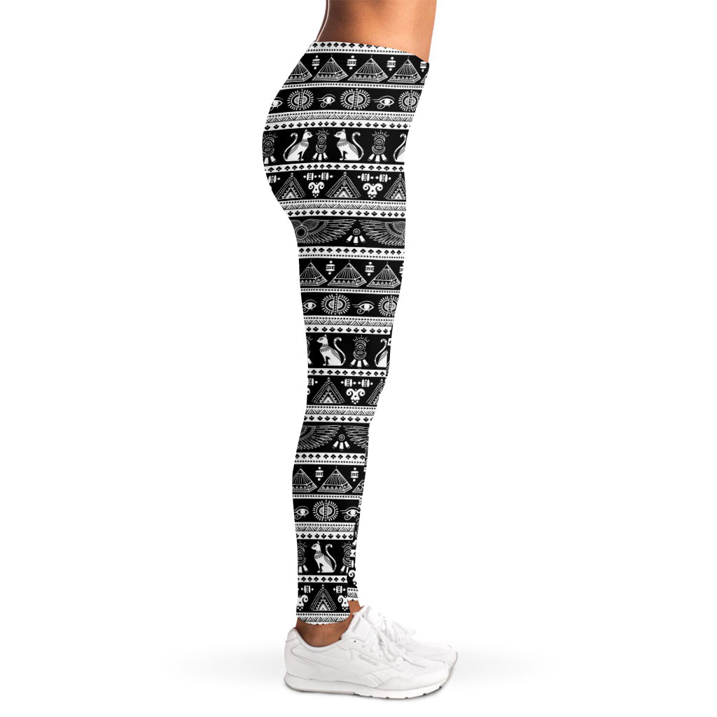 Black And White Egypt Pattern Print Women's Leggings