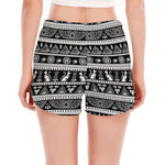 Black And White Egypt Pattern Print Women's Split Running Shorts
