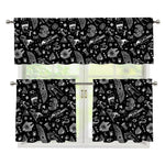 Black And White Egyptian Pattern Print 3 Piece Kitchen Curtains