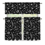 Black And White Egyptian Pattern Print 3 Piece Kitchen Curtains