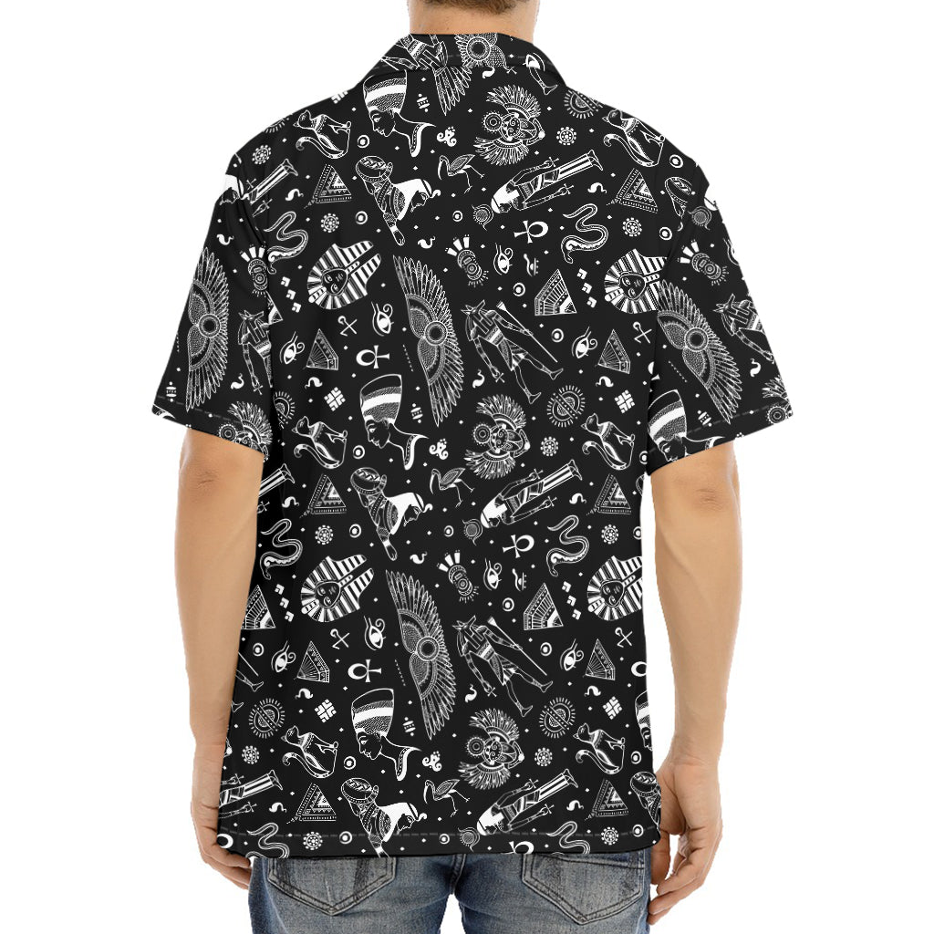 Black And White Egyptian Pattern Print Aloha Shirt