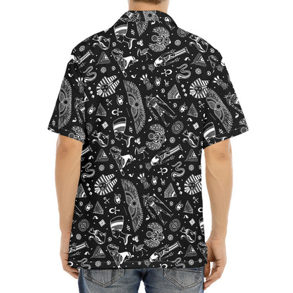 Black And White Egyptian Pattern Print Aloha Shirt
