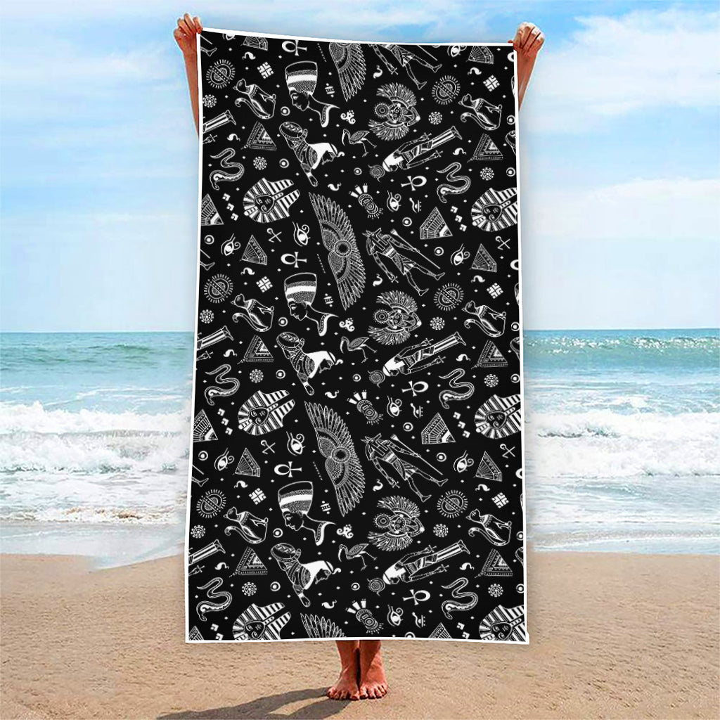 Black And White Egyptian Pattern Print Beach Towel