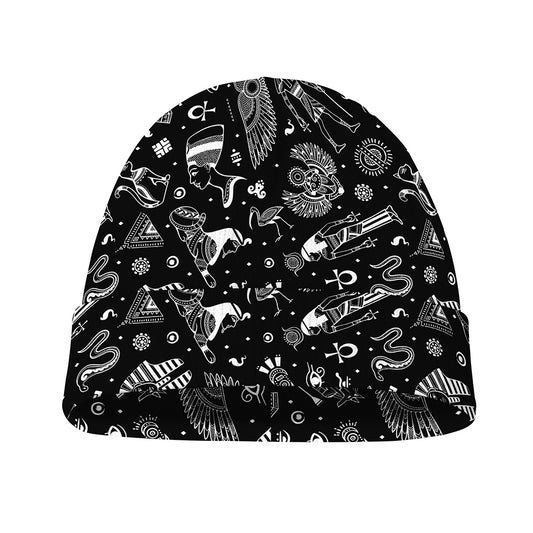 Black And White Egyptian Pattern Print Beanie