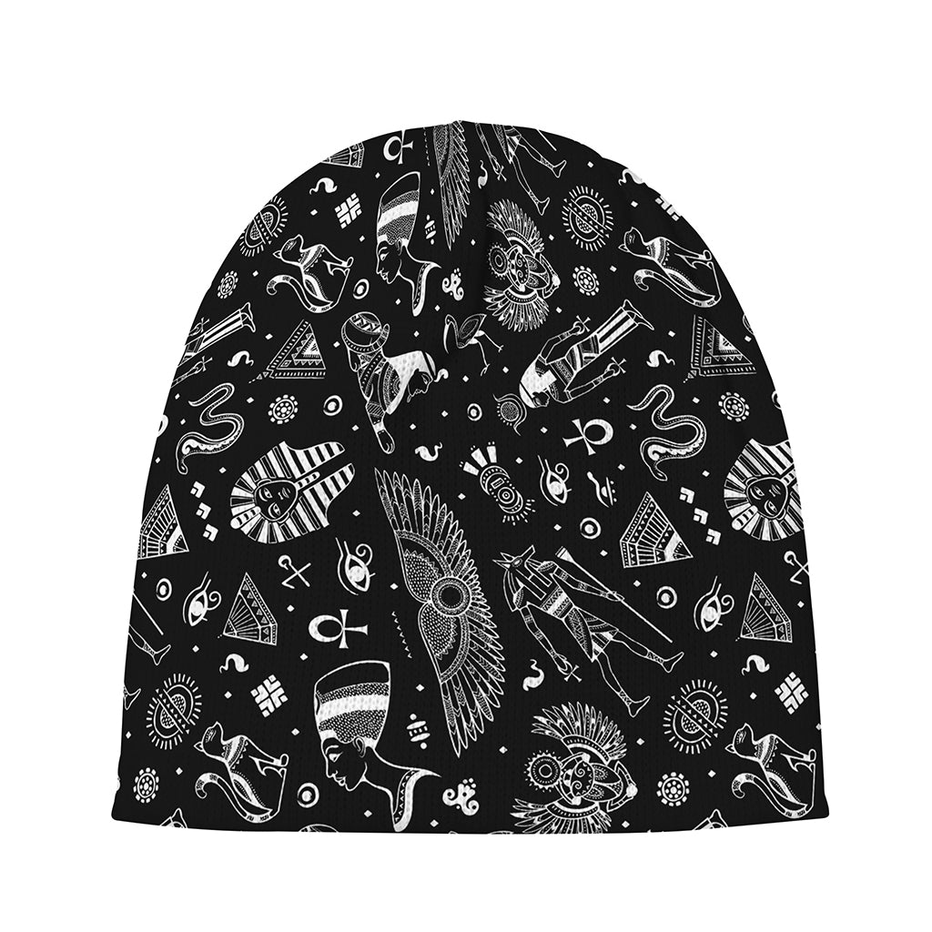 Black And White Egyptian Pattern Print Beanie