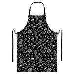 Black And White Egyptian Pattern Print Bib Apron With Pocket