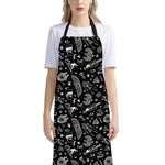 Black And White Egyptian Pattern Print Bib Apron With Pocket