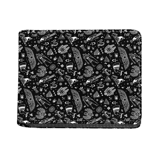 Black And White Egyptian Pattern Print Bifold Wallet