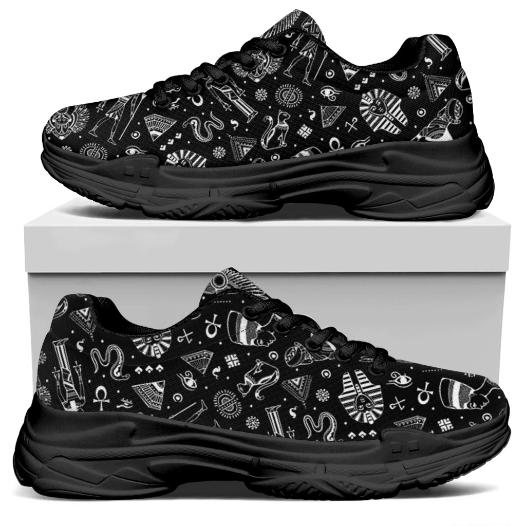 Black And White Egyptian Pattern Print Black Chunky Shoes