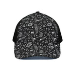 Black And White Egyptian Pattern Print Black Mesh Trucker Cap